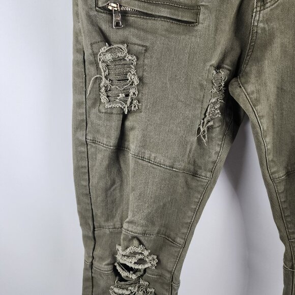 Eighth Dstrkt Jeans Mens 40x33 Green Distressed Biker Denim - Picture 6 of 12